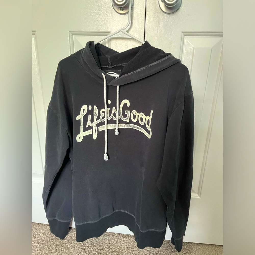 Bundle of 2 Life Is Good sweatshirt with hood Men’s Large, blue and brown